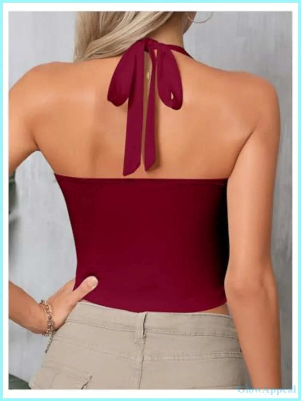 Ruched Halter Crop Top Tie Back Sleeveless Slim Fit Cami Tank